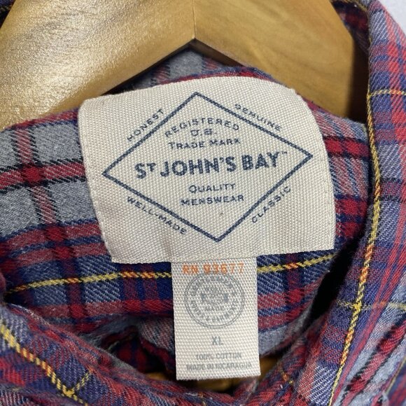 St. JOHN'S BAY Flannel Plaid Button-Down Shirt Men XL Multicolor Single Pocket - Picture 5 of 14